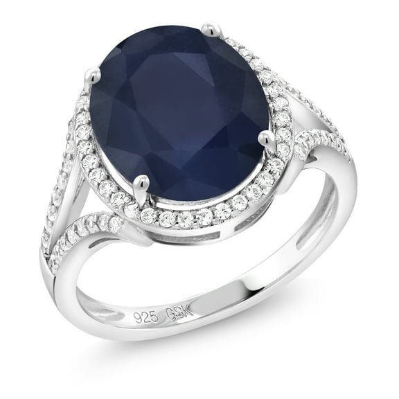 Gem Stone King 925 Sterling Silver Blue Sapphire Ring for Women (5.32 Cttw, Oval 12X10MM, Gemstone Birthstone, Available in Size 5, 6, 7, 8, 9)