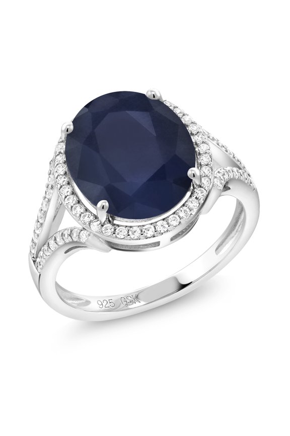 925 Sterling Silver Blue Sapphire Ring for Women (5.32 Cttw, Oval 12X10MM, Gemstone Birthstone, Available in Size 5, 6, 7, 8, 9)