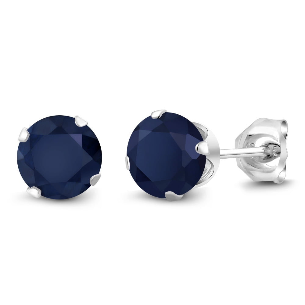 Gem Stone King 925 Sterling Silver Blue Sapphire Stud Earrings for Women Men (2.00 Cttw, Gemstone September Birthstone, Round 6MM)