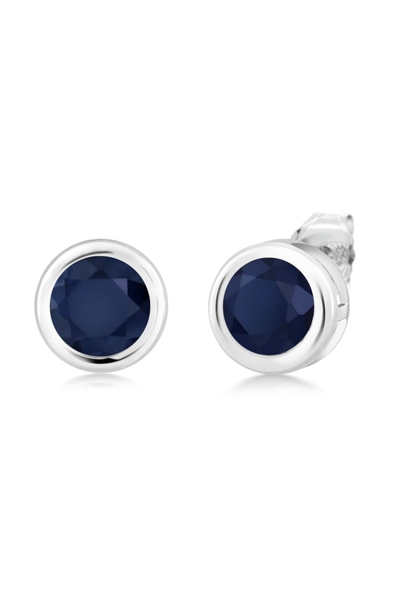 925 Sterling Silver Blue Sapphire Stud Earrings for Women Men (2.00 Cttw, Round Gemstone Birthstone 6MM)