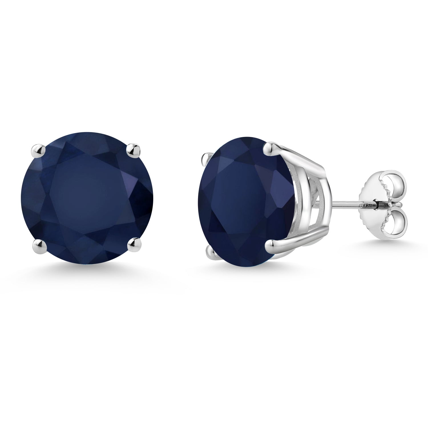 Gem Stone King 925 Sterling Silver Blue Sapphire Stud Earrings for Women Men (9.90 Cttw, Round 10MM)