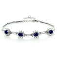 thumbnail image 1 of Gem Stone King 925 Sterling Silver Blue Sapphire Tennis Bracelet for Women (4.20 Cttw, Gemstone Birthstone, Oval 6X4MM, 7 inch with 1 inch Extender), 1 of 4