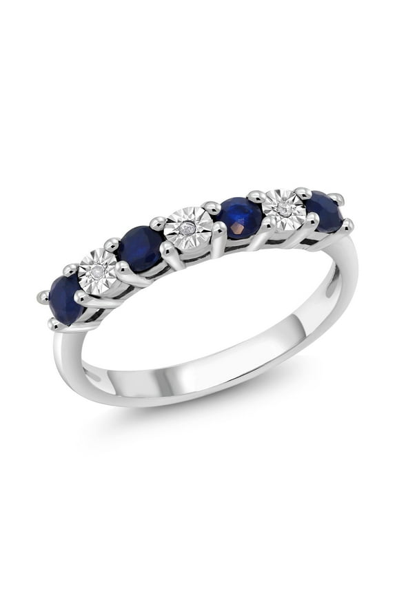 Blue Sapphire and White Diamond Engagement Ring for Women | 925 Sterling Silver | Wedding Engagement Anniversary Promise Ring for Women | Size 7