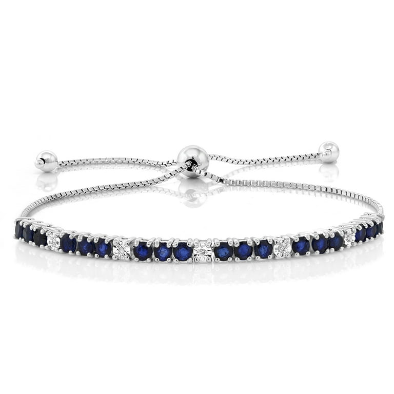 Gem Stone King 925 Sterling Silver Blue Sapphire and White Diamond