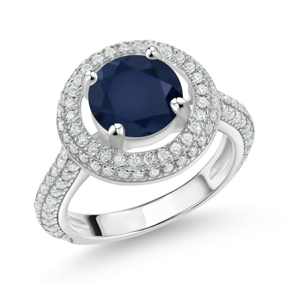 Gem Stone King 925 Sterling Silver Blue Sapphire and White Moissanite Ring for Women (3.13 Cttw, Gemstone Birthstone, Size 9)
