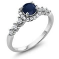 thumbnail image 1 of Gem Stone King 925 Sterling Silver Blue Sapphire and White Created Sapphire Women Ring (1.02 Cttw, Round 5MM, Gemstone Birthstone, Available in Size 5, 6, 7, 8, 9), 1 of 3