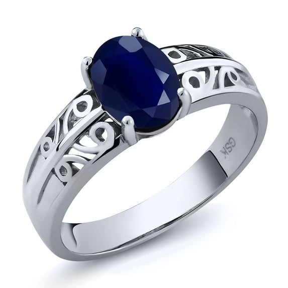 Gem Stone King 925 Sterling Silver Blue Sapphire Women Ring (1.80 Ct Oval, Gemstone Birthstone, Size 8)