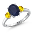 thumbnail image 1 of Gem Stone King 925 Sterling Silver Blue Sapphire and Yellow Sapphire Engagement Ring for Women | 2.92 Cttw | Oval 9X7MM | Gemstone September Birthstone | Size 8, 1 of 6