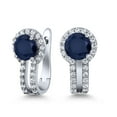 thumbnail image 1 of Gem Stone King 925 Sterling Silver Blue Sapphire and White Created Sapphire Earrings for Women (1.70 Cttw, Gemstone September Birthstone, Round 5MM), 1 of 6