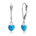 thumbnail image 1 of Gem Stone King 925 Sterling Silver Blue Simulated Opal Drop Dangle Leverback Earrings for Women (1.50 Cttw, Gemstone October Birthstone, Heart Shape 6MM), 1 of 4