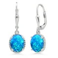 thumbnail image 1 of Gem Stone King 925 Sterling Silver Blue Simulated Opal Leverback Dangle Earrings for Women (1.12 Cttw, Gemstone October Birthstone, Oval Cabochon 9X7MM), 1 of 5
