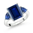 thumbnail image 1 of Gem Stone King 925 Sterling Silver Blue Simulated Sapphire and Blue Created Sapphire 3 Stone Ring for Women (7.78 Cttw, Octagon 12X10MM, Trillion 5X5MM, Gemstone September Birthstone, Size 6), 1 of 3