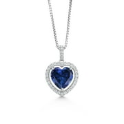 Gem Stone King 925 Sterling Silver Blue Simulated Sapphire and White Moissanite Pendant Necklace For Women (8.64 Cttw, Heart Shape 12MM, with 18 inch Chain
