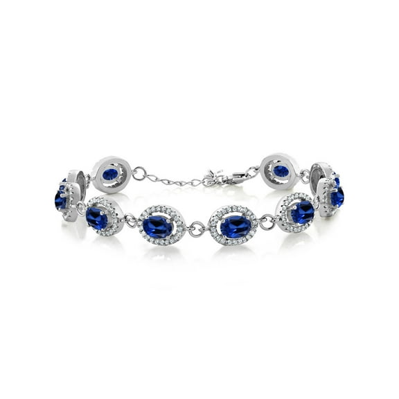 Gem Stone King 925 Sterling Silver Blue Simulated Sapphire Tennis Bracelet for Women (12.88 Cttw, Gemstone Birthstone, Oval 7X5MM, 7.5 inch)
