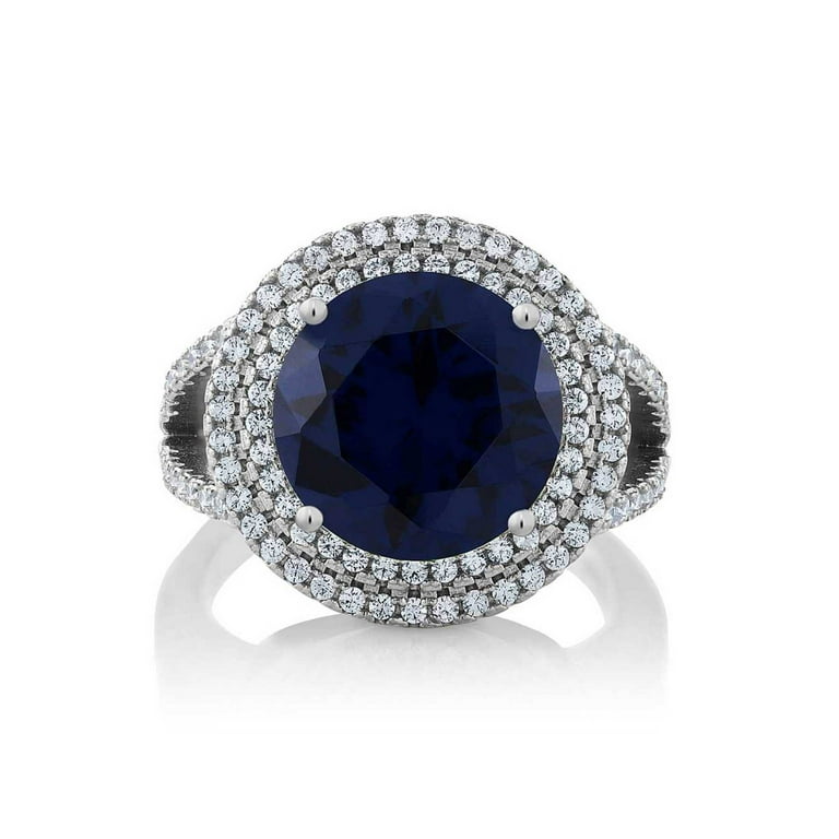 Gem Stone King Cttw Blue Simulated Sapphire Ring in 925