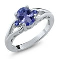 thumbnail image 1 of Gem Stone King 925 Sterling Silver Blue Tanzanite 3 Stone Engagement Ring for Women | 1.24 Cttw | Oval 8X6MM | Round 2MM | Gemstone December Birthstone | Size 9, 1 of 4