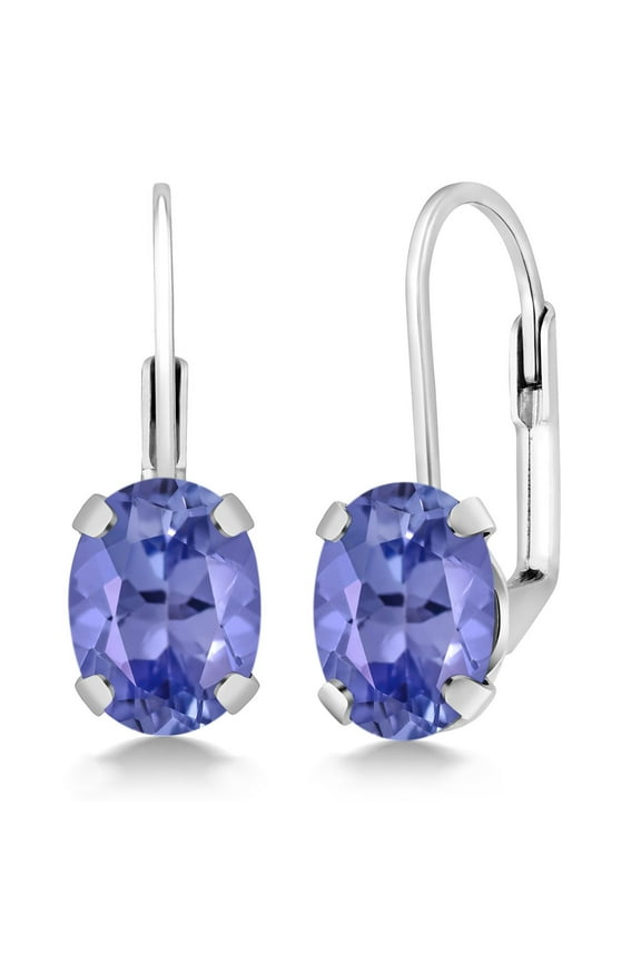 925 Sterling Silver Blue Tanzanite Earrings for Women (2.32 Cttw, Gemstone Birthstone, Oval 8X6MM)