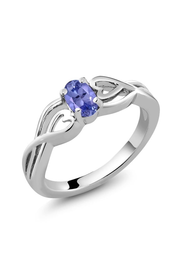 925 Sterling Silver Blue Tanzanite Engagement Ring for Women (0.45 Cttw, Gemstone Birthstone, Oval 6X4MM, Available in Size 5,6,7,8,9)