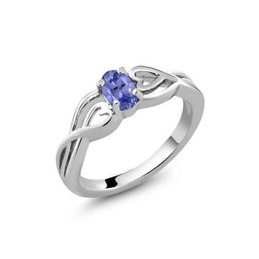Gem Stone King 925 Sterling Silver Blue Tanzanite Engagement Ring for Women (0.45 Cttw, Gemstone Birthstone, Oval 6X4MM, Available in Size 5,6,7,8,9)