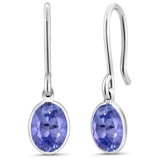 Gem Stone King 925 Sterling Silver Blue Tanzanite French Wire Dangle Earrings for Women (1.50 Cttw, Gemstone December Birthstone, Oval 7X5MM)