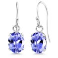 thumbnail image 1 of Gem Stone King 925 Sterling Silver Blue Tanzanite French Wire Dangle Hook Earrings for Women (1.50 Cttw, Gemstone December Birthstone, Oval 7X5MM), 1 of 6