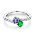 thumbnail image 1 of Gem Stone King 925 Sterling Silver Blue Tanzanite and Green Nano Emerald Bypass Ring for Women (0.84 Cttw, Gemstone December Birthstone, Round 4MM, Available in Size 5, 6, 7, 8, 9), 1 of 4