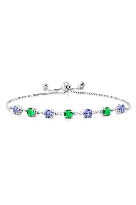 925 Sterling Silver Blue Tanzanite and Green Nano Emerald Infinity Tennis Bracelet for Women (2.72 Cttw, Gemstone December Birthstone, Round 4.5MM, Fully Adjustable up to 9 inch)
