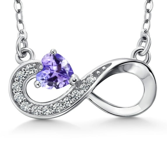 Gem Stone King 925 Sterling Silver Blue Tanzanite Infinity Pendant Necklace for Women (0.35 Cttw, Heart Shape 4MM, with 18 inch Silver Chain)
