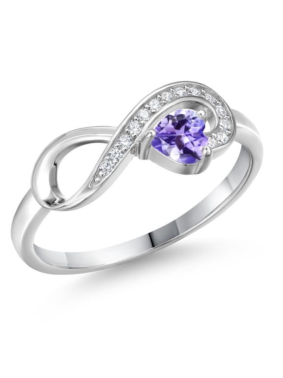 925 Sterling Silver Blue Tanzanite Infinity Ring for Women (0.34 Cttw, Heart Shape 4MM, Gemstone December Birthstone, Size 9)