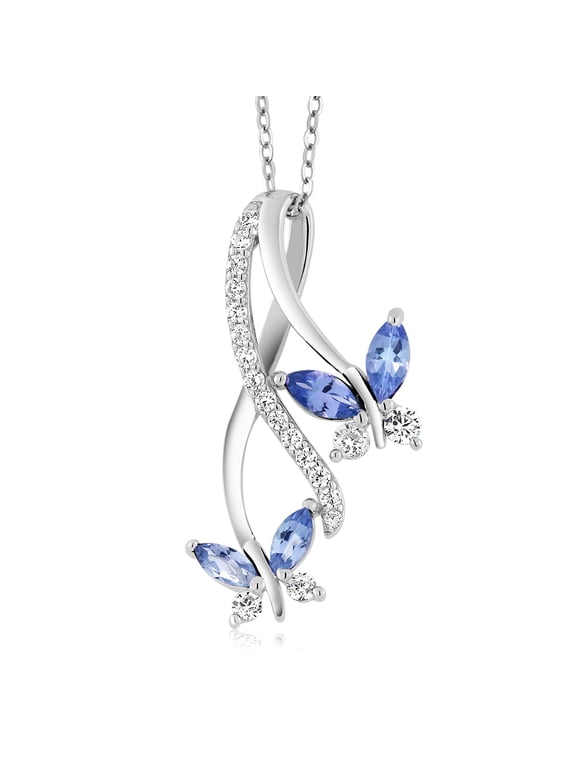 925 Sterling Silver Blue Tanzanite Butterfly Infinity Pendant Necklace for Women (1.21 Cttw, Marquise Cut, December Gemstone Birthstone, with 18 inch Silver Chain)