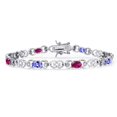 thumbnail image 1 of Gem Stone King 925 Sterling Silver Blue Tanzanite and Red Created Ruby and Lab Grown Diamond Bracelet for Women | 3.81 Cttw | Gemstone December Birthstone | Oval 6X4MM | Length 7.25 inches, 1 of 6