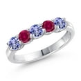 thumbnail image 1 of Gem Stone King 925 Sterling Silver Blue Tanzanite and Red Created Ruby Wedding-Bands Ring for Women | 1.04 Cttw | Round 3.5MM | Gemstone December Birthstone | Size 8, 1 of 6