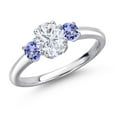 thumbnail image 1 of Gem Stone King 925 Sterling Silver White Moissanite and Blue Tanzanite Engagement Ring for Women | 1.26 Cttw | Oval 7X5MM | Gemstone Birthstone | Size 6, 1 of 7