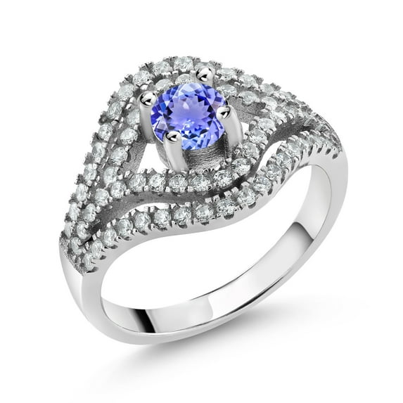 Gem Stone King 925 Sterling Silver Blue Tanzanite Ring for Women (1.21 Cttw, Round Cut 4.5MM, Gemstone Birthstone, Available in Size 5, 6, 7, 8, 9)