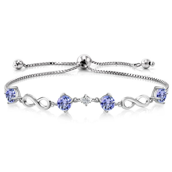 Gem Stone King 925 Sterling Silver Blue Tanzanite and White Lab Grown Diamond Tennis Bracelet for Women (1.91 Cttw, Round 5MM, Gemstone Birthstone, Fully Adjustable up to 9 inch)