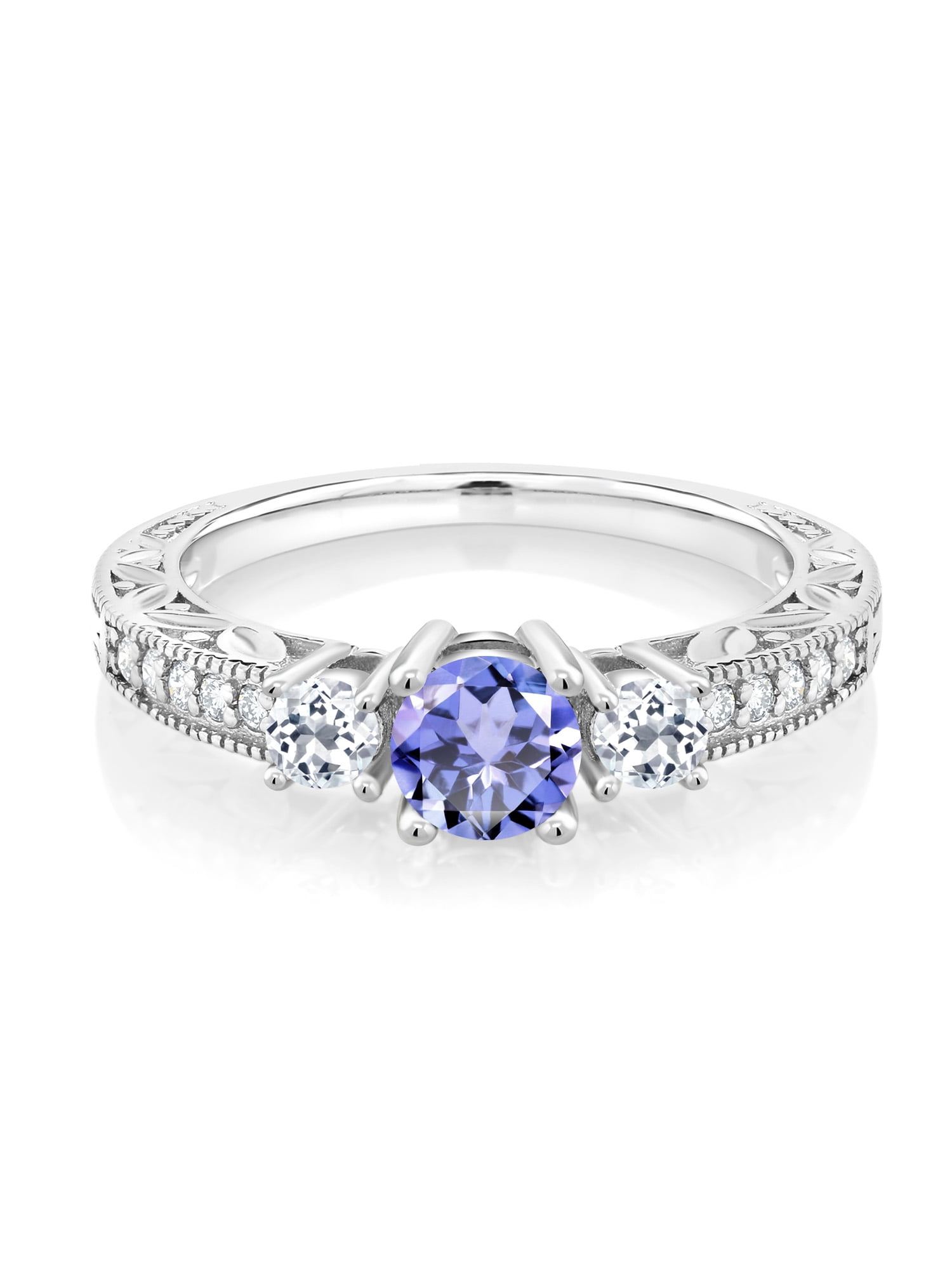 Gem Stone King 925 Sterling Silver Blue Tanzanite and White Topaz ...
