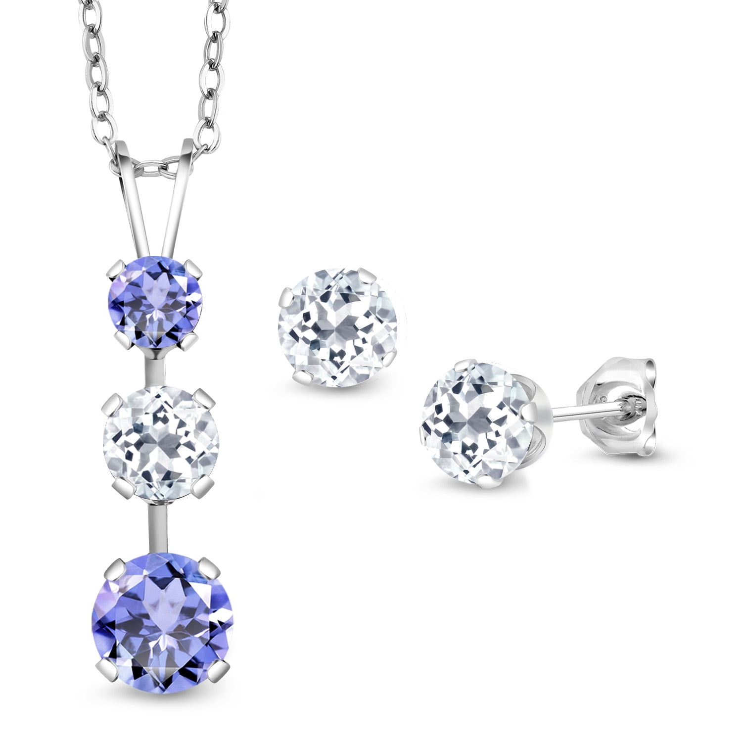 Gem Stone King 925 Sterling Silver Blue Tanzanite and White Topaz ...