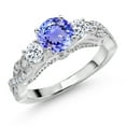 thumbnail image 1 of Gem Stone King 925 Sterling Silver Blue Tanzanite White Topaz and White Moissanite Engagement Ring for Women (1.45 Cttw, Gemstone December Birthstone, Round 6MM and 3MM, Size 7), 1 of 4