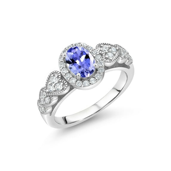 Gem Stone King 925 Sterling Silver Blue Tanzanite Women Engagement Ring | 1.18 Cttw | Oval 7X5MM | Gemstone Birthstone | Available in Size 5, 6, 7, 8, 9