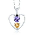 thumbnail image 1 of Gem Stone King 925 Sterling Silver Blue Tanzanite Yellow Citrine and Black Diamond Pendant Necklace for Women (0.73 Cttw, Gemstone December Birthstone, Heart 5MM and 4MM, with 18 inch Silver Chain), 1 of 3