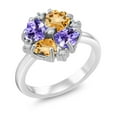 thumbnail image 1 of Gem Stone King 925 Sterling Silver Blue Tanzanite and Yellow Citrine Ring for Women (2.00 Cttw, Heart Shape 5MM, Gemstone December Birthstone, Size 9), 1 of 3