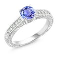 thumbnail image 1 of Gem Stone King 925 Sterling Silver Blue Tanzanite and White Created Sapphire Women's Engagement Ring (1.05 Ct Round, Size 9), 1 of 4