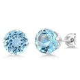 thumbnail image 1 of Gem Stone King 2.00 Cttw Blue Topaz Stud Earrings for Women | 925 Sterling Silver | Gemstone Birthstone | Round 6MM, 1 of 5