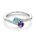 thumbnail image 1 of Gem Stone King 925 Sterling Silver Blue Zircon and Purple Amethyst Bypass Ring for Women (0.99 Cttw, Gemstone December Birthstone, Round 4MM, Available in Size 5, 6, 7, 8, 9), 1 of 4