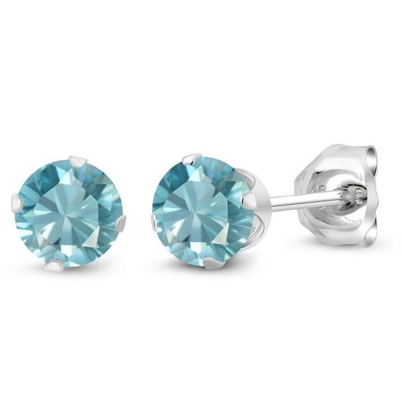 Gem Stone King 925 Sterling Silver Blue Zircon Stud Earrings for Women Men (1.00 Cttw, Round 4MM)