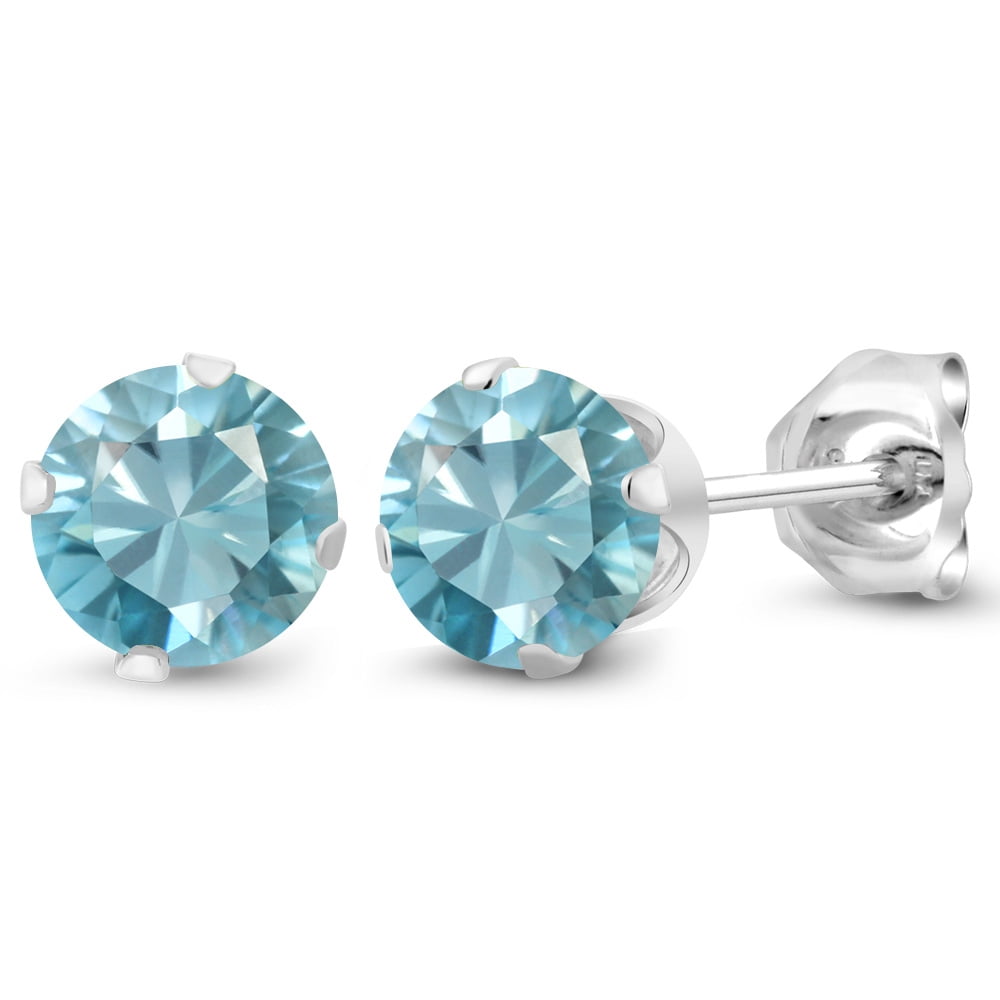 Gem Stone King 925 Sterling Silver Blue Zircon Stud Earrings for Women Men (1.70 Cttw, Round 5MM)