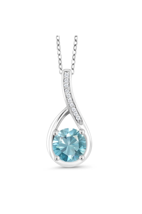 925 Sterling Silver Blue Zircon and White Diamond Infinity Pendant Necklace for Women | 1.27 Cttw | Gemstone Birthstone | Round 6MM | with 18 inch Silver Chain