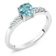 thumbnail image 1 of Gem Stone King 925 Sterling Silver Blue Zircon and White Lab Grown Diamond Engagement Ring for Women (1.00 Cttw, Round 5MM, Gemstone Birthstone, Size 5), 1 of 3