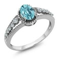 thumbnail image 1 of Gem Stone King 925 Sterling Silver Blue Zircon and White Topaz Ring for Women | 1.41 Cttw | Oval 7X5MM | Gemstone Birthstone, Available in Size 5, 6, 7, 8, 9), 1 of 4