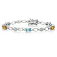 thumbnail image 1 of Gem Stone King 925 Sterling Silver Blue Zircon and Yellow Sapphire and Round White Lab Grown Diamond Tennis Bracelet for Women (3.83 Cttw, Gemstone Birthstone, Oval 6X4MM, 7.25 inches), 1 of 4